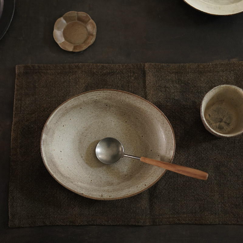禾下｜灰釉椭圆盘 餐盘 手作复古食器 手工陶器