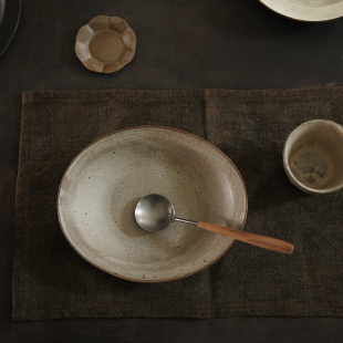 禾下｜灰釉椭圆盘 餐盘 手作复古食器 手工陶器