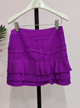 时尚纯色淑女洋气欧莎lige紫色A字蛋糕裙高级感半身百折短裙显瘦