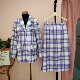 复古时尚 女春季 外套加半身裙套装 英伦风紫色格毛尼西装 小香风 新款