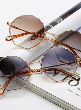 2020新款个性海洋片太阳镜花朵波浪圆形墨镜 潮款网红同款太阳镜