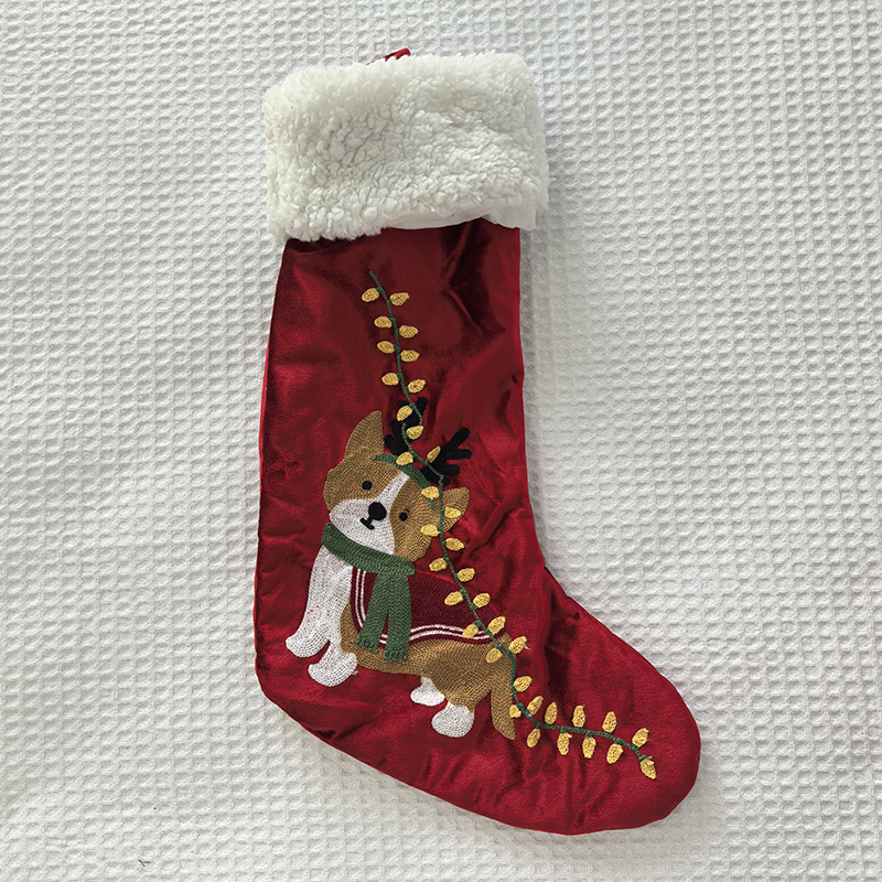 外贸夹棉圣诞袜子袋装饰圣诞老人麋鹿刺绣礼物袜圣诞装饰礼品特价