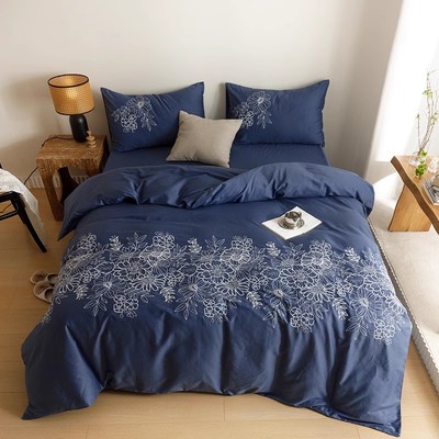 外贸出口尾单花朵刺绣纯棉四件套