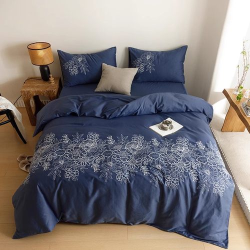 外贸出口尾单花朵刺绣纯棉四件套