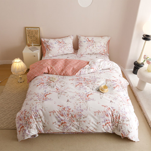 外贸尾单加厚磨毛纯棉四件套100%全棉双人床单床笠被套罩床上用品 - 封面