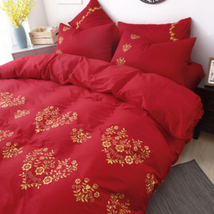 新款西式外贸婚庆刺绣四件套全棉结婚纯棉绣花被罩床单床上大红