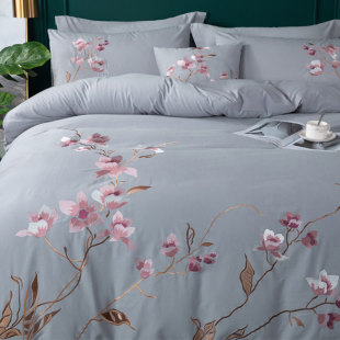 重工刺绣 外贸尾单100%纯棉被套单件双人绣花加厚全棉被罩四件套