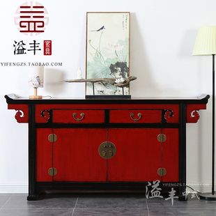 现代新中式仿古家具实木翘头玄关柜做旧复古典两门储物台客厅鞋柜