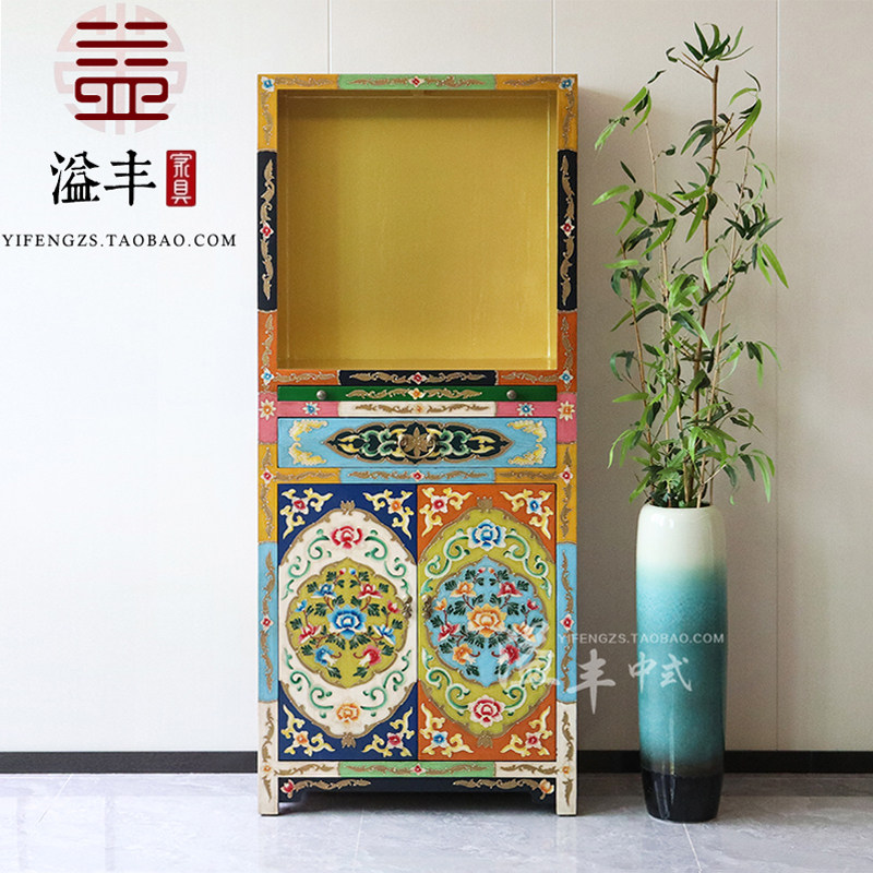 藏式彩绘佛龛柜民族家具佛堂供奉装饰柜西藏艺术高柜收纳展示柜