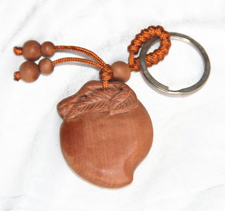 桃木雕刻寿桃钥匙扣挂件平安小饰品 个性定制刻字