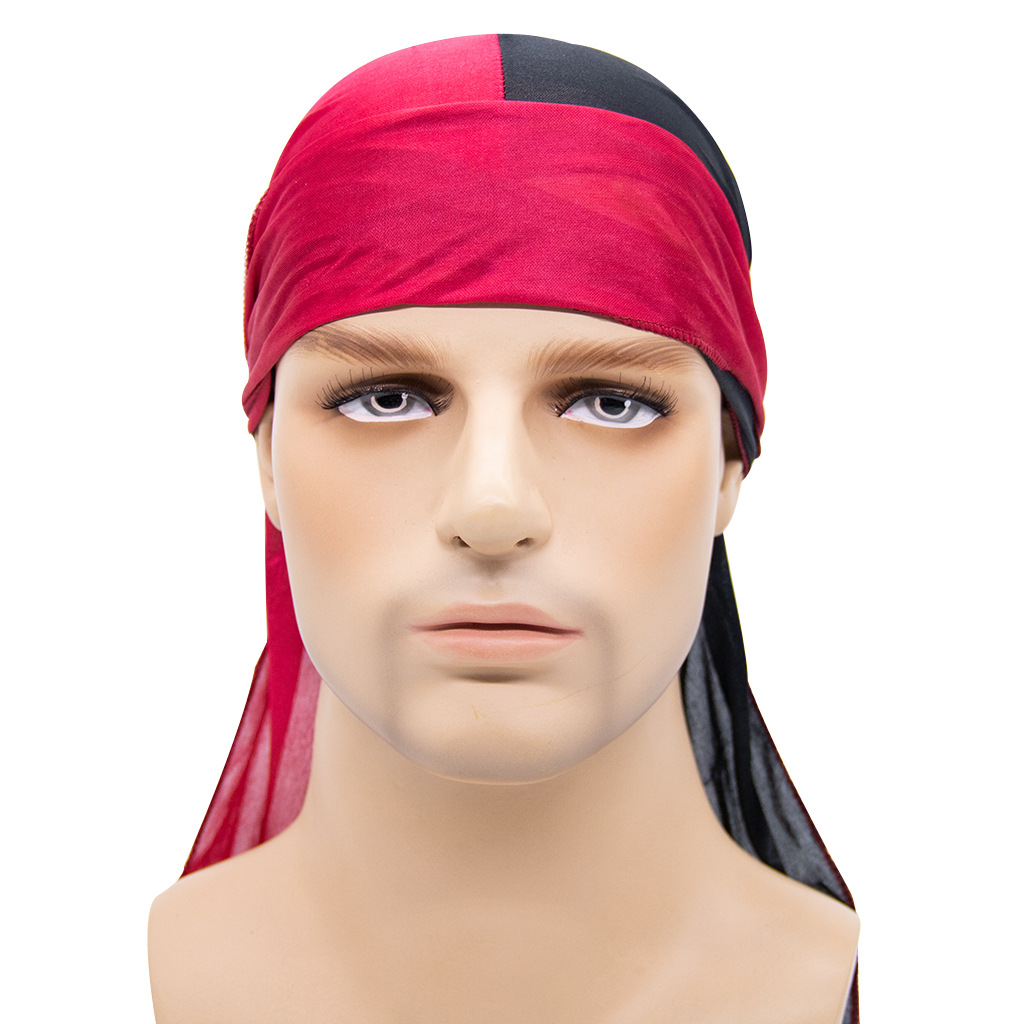 创意个性舞台帽双色绸缎长尾头巾帽弹性护发海盗帽silky durag
