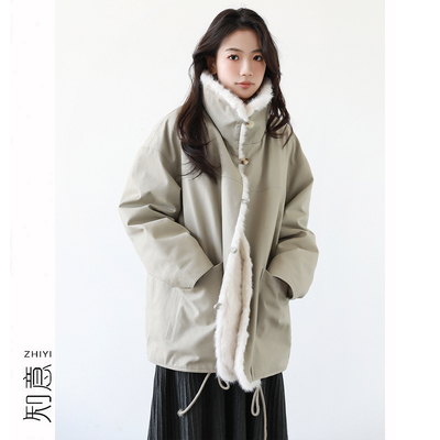 翻领拼接毛毛工装加厚羽绒服女