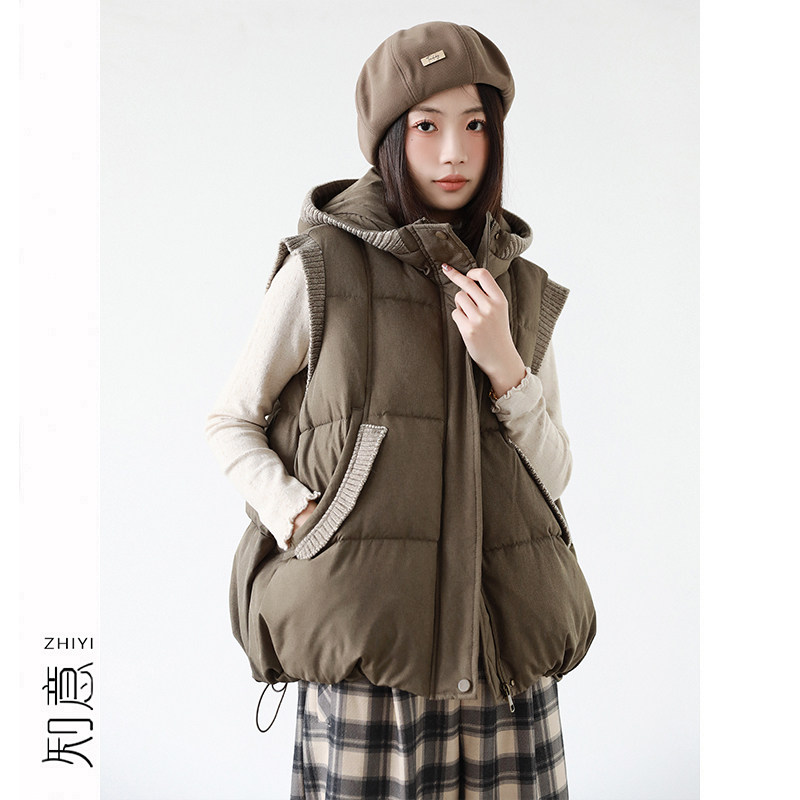 冬季加厚连帽羊毛马甲女保暖