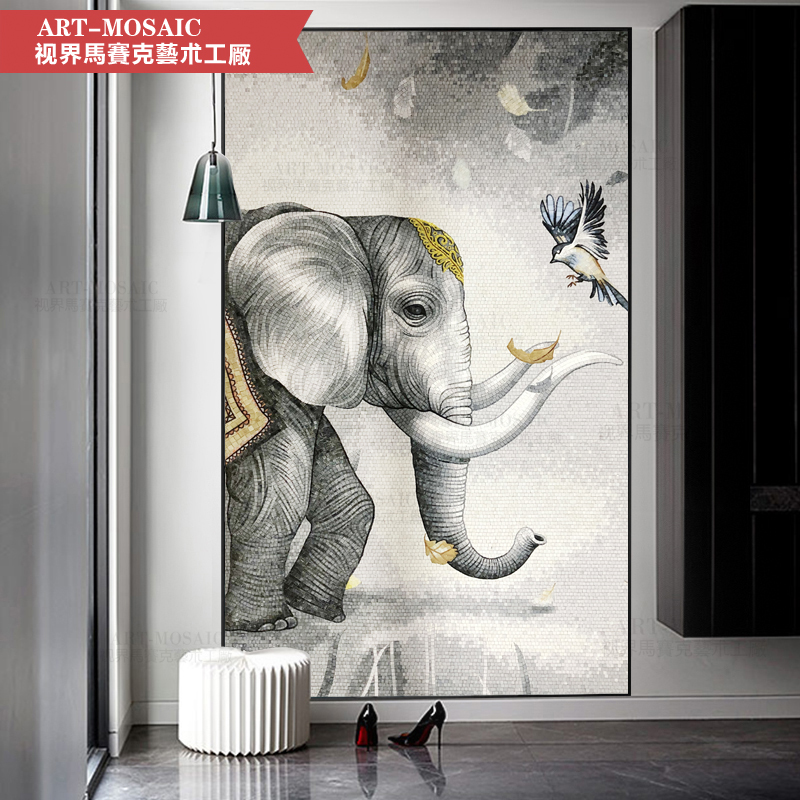 大象马赛克背景墙 简约现代客厅抽象玄关过道背景 拼图剪画拼花