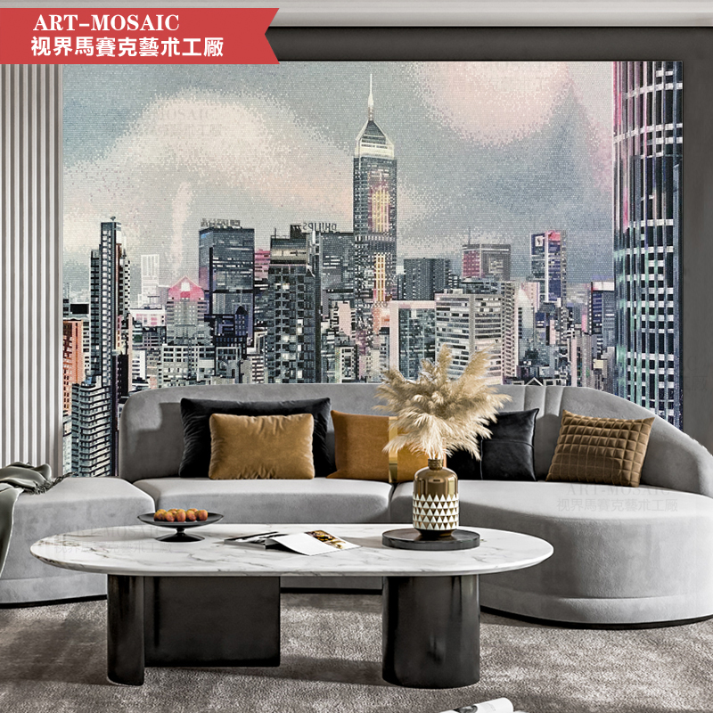 个性定制  新加坡夜景马赛克剪画拼图沙发玄关过道餐厅背景墙贴