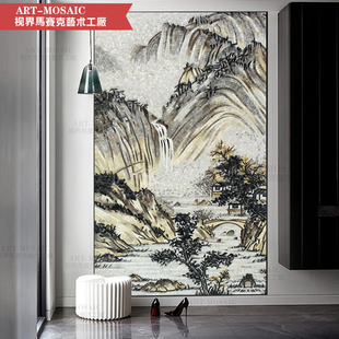 个性 现代简约风景图艺术马赛克剪画玄关过道餐厅背景墙壁画 定制