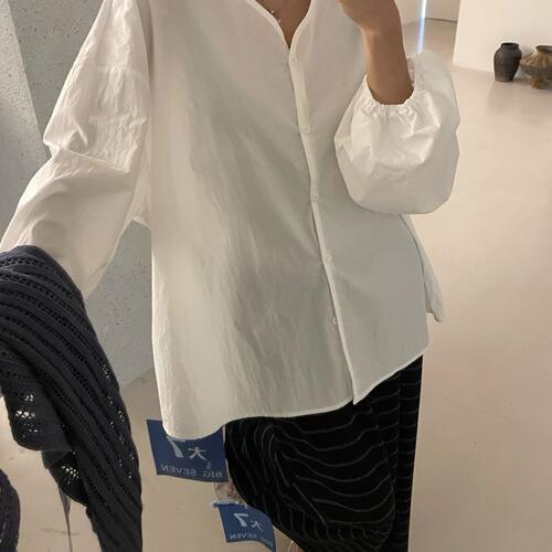 胖mm松弛风时尚V领长袖衬衫上衣