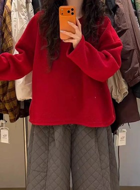 WE女装451184冬季新款大码胖mm韩版宽松慵懒休闲圆领百搭卫衣T恤