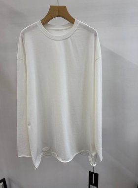 小王家73541早春韩版宽松大码胖mm慵懒休闲风破边设计叠穿打底T恤