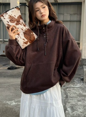 becabeau女561912冬新品宽后背印花晕染松大码胖mm慵懒风加厚卫衣