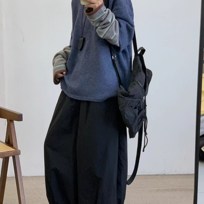 几布见川2592冬女新品假两件宽松大码胖mm慵懒休闲风百搭针织毛衣