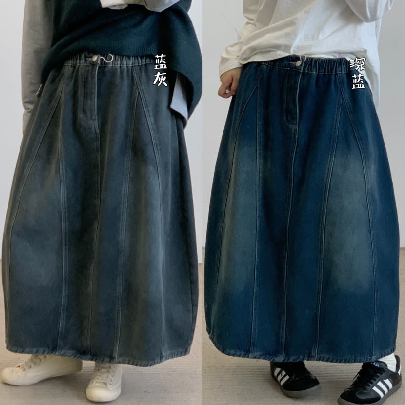 胖mm休闲高腰加绒加厚牛仔半身裙