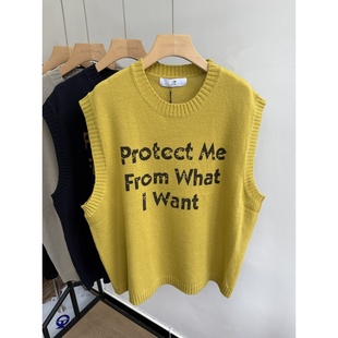 小王家2720秋女韩版 胖mm慵懒风叠穿字母针织毛衣马甲背心 宽松大码