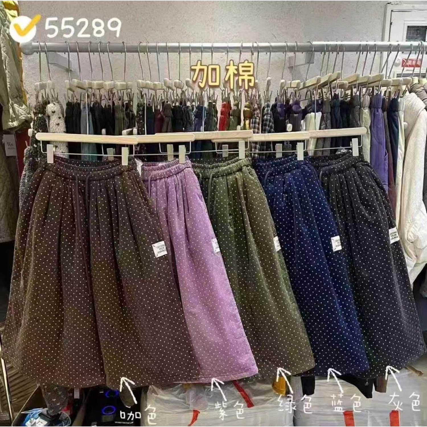 胖mm松紧休闲波点阔腿棉七分裤女