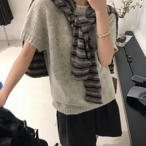 大7女秋新品软糯韩版宽松大码胖mm慵懒休闲风百搭半高领针织短袖