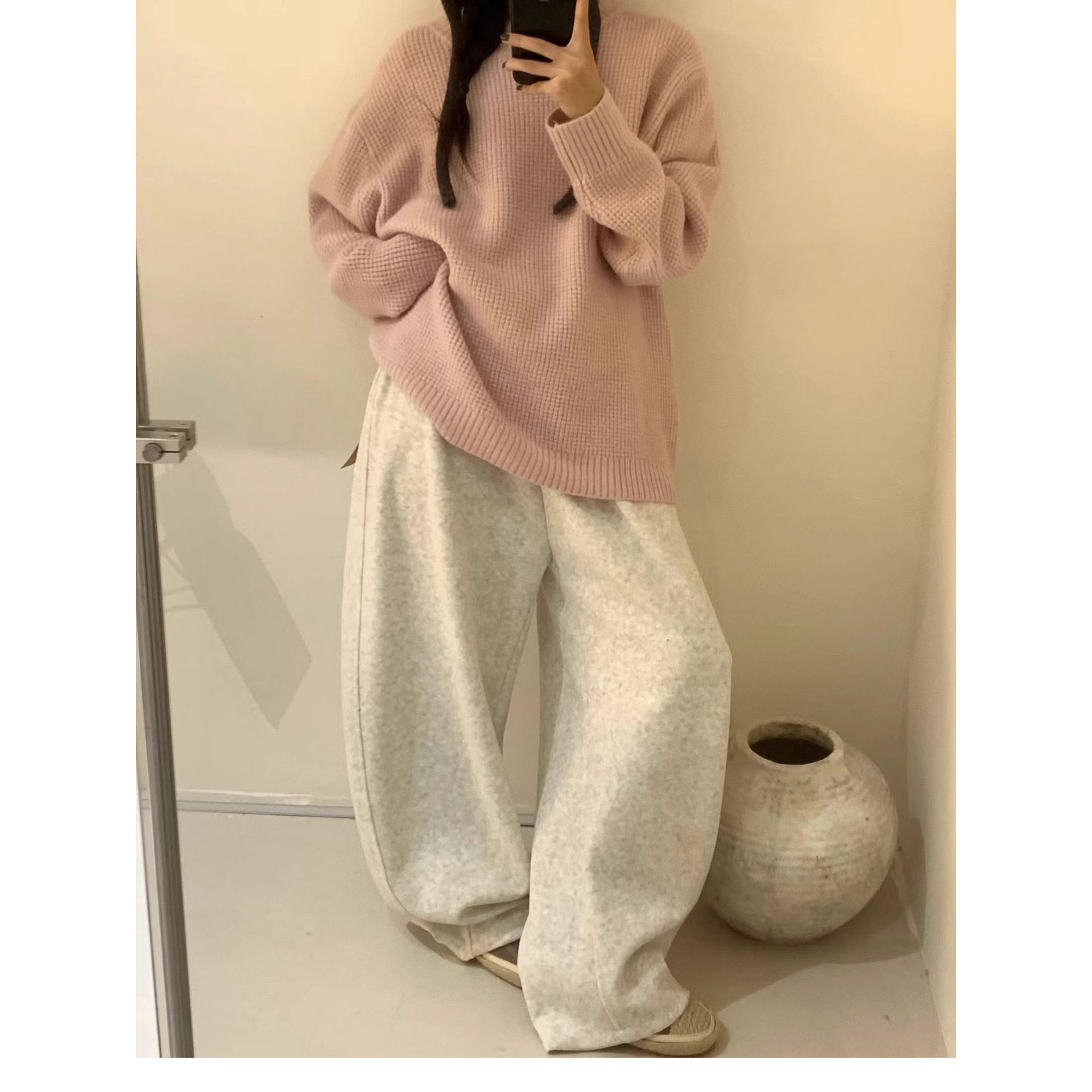 大7女装秋冬高个垂感宽松大码胖mm加厚松弛糯米弯刀香蕉阔腿长裤