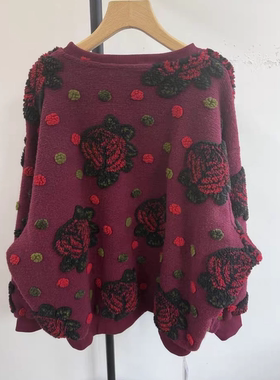 WE女装454114冬韩版宽松大码胖mm慵懒休闲风圆领立体花朵加厚卫衣