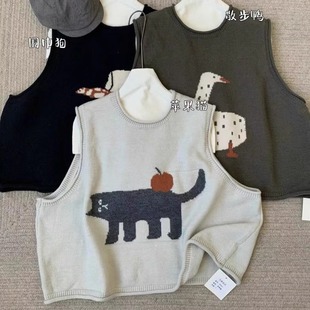 几布见川2447冬女大码 胖mm针织背心马甲 卡通叠穿减龄日韩宽松大码