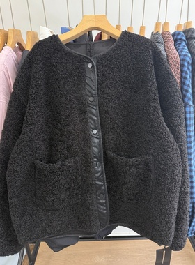 小王家女60013冬女神宽松大码胖mm慵懒松弛仿羊羔毛皮毛一体外套