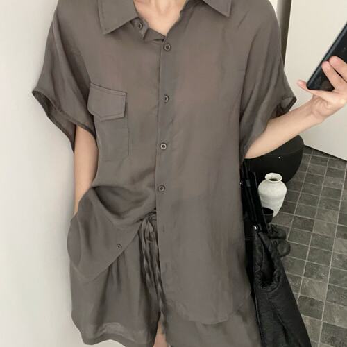 胖mm慵懒风衬衫上衣+短裤两件套