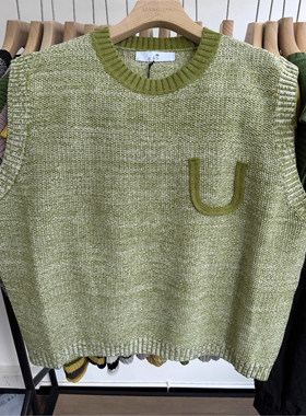 小王家19366春女装新品简单宽松大码胖mm休闲圆领假口袋针织背心