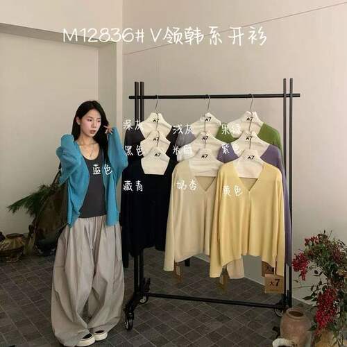 胖mm休闲慵懒风V领针织开衫外套