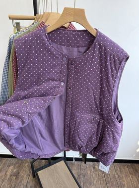 WE女装55290冬季新品加厚宽松大码胖mm慵懒休闲风圆领波点棉马甲