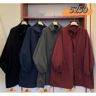 胖mm慵懒松弛风立领抽绳长款 宽松大码 风衣外套 5250秋冬韩版 WE女装