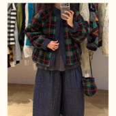 宽松大码 WE女55284冬季 立领格子韩版 胖mm慵懒休闲风仿羊羔毛外套