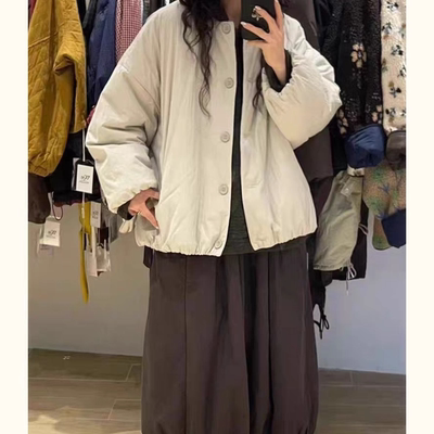 WE女装458122冬季大码胖mm韩版宽松慵懒松弛风休闲圆领棉服外套