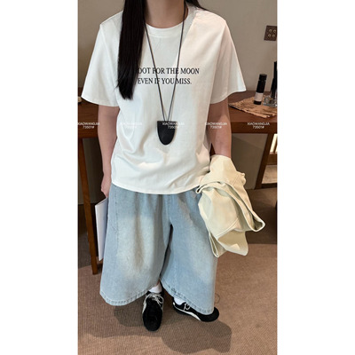 小王家女装73501春夏韩版字母正肩宽松大码胖mm慵懒休闲风短袖T恤