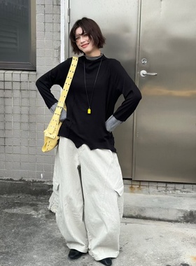 becabeau女561913冬新品宽松大码胖mm慵懒不规则假两件弹力打底衫