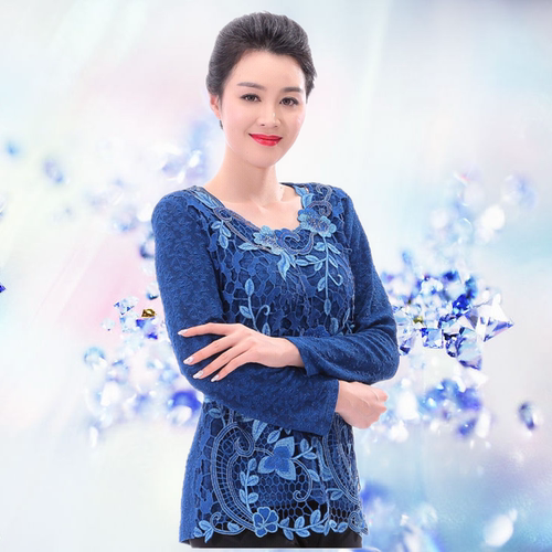荣澜彩兰圆领短款绣花妈妈婆婆