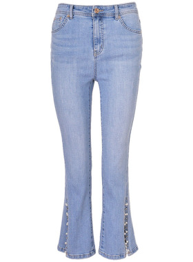 王叔纯棉牛仔春夏裤脚开叉珍珠钉珠高腰七分牛仔裤女|32026i522