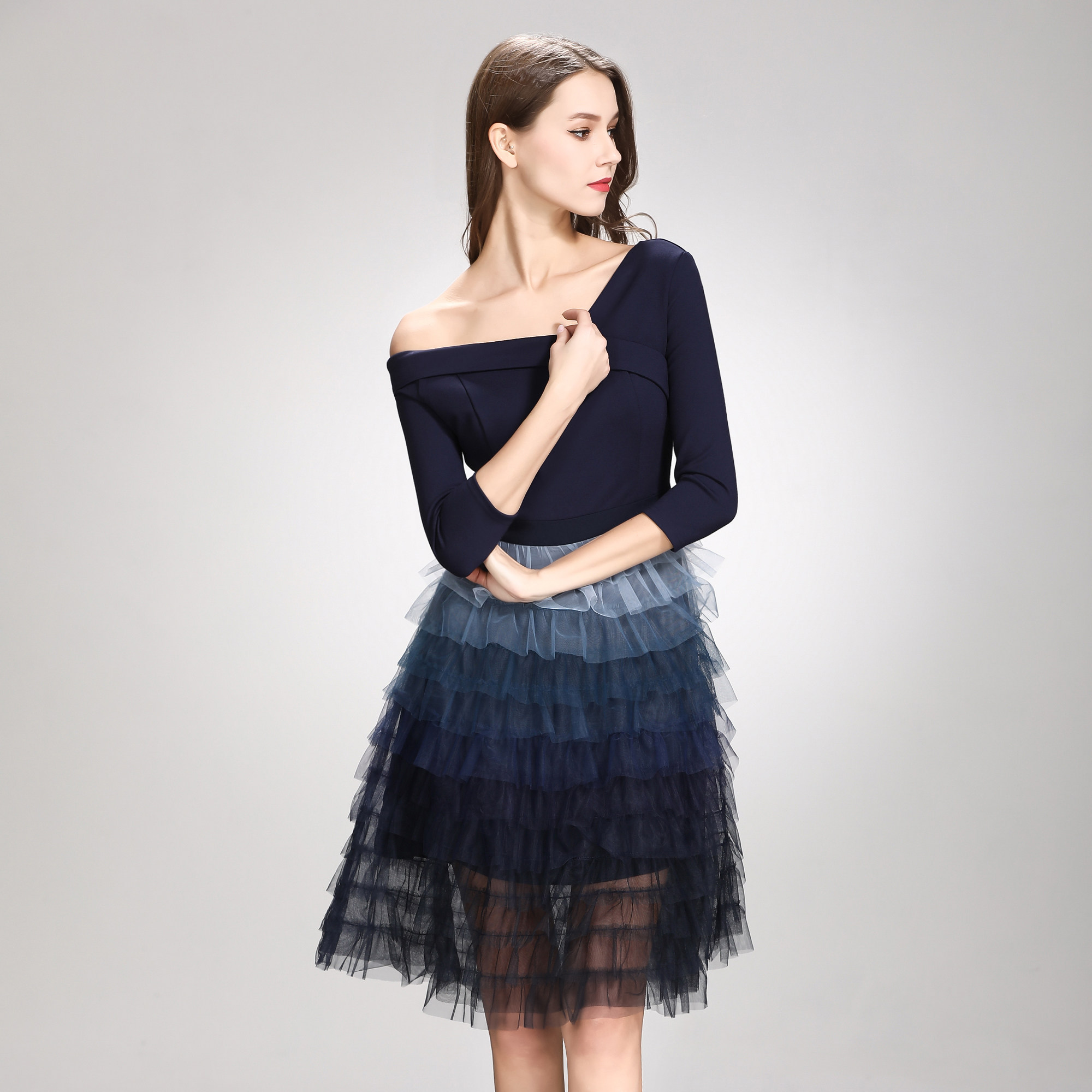 夏季新款渐变层叠网纱a字蛋糕裙半身裙318216512