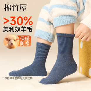 儿童袜子男童美利奴羊毛秋冬季加厚保暖抗菌抗起球女童无骨中筒袜