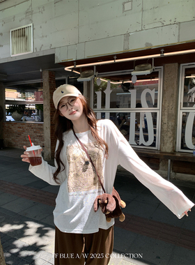 FF BLUE 大航海家 换季bi入敲软63天丝雪花棉长袖tee日常百搭T恤