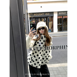 巨巨时髦洋气立领波点泰迪绒马甲女无袖 糯糯珍珠 外套冬 BLUE