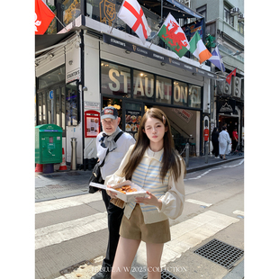 BLUE 圆领百搭衬衫 万搭私服 温柔漂亮灯笼袖 衬衣 74精纺棉法式