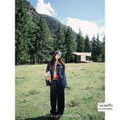 套装 86棉活性原色麂皮绒拼接牛仔外套休闲弯刀裤 BLUE复古周末